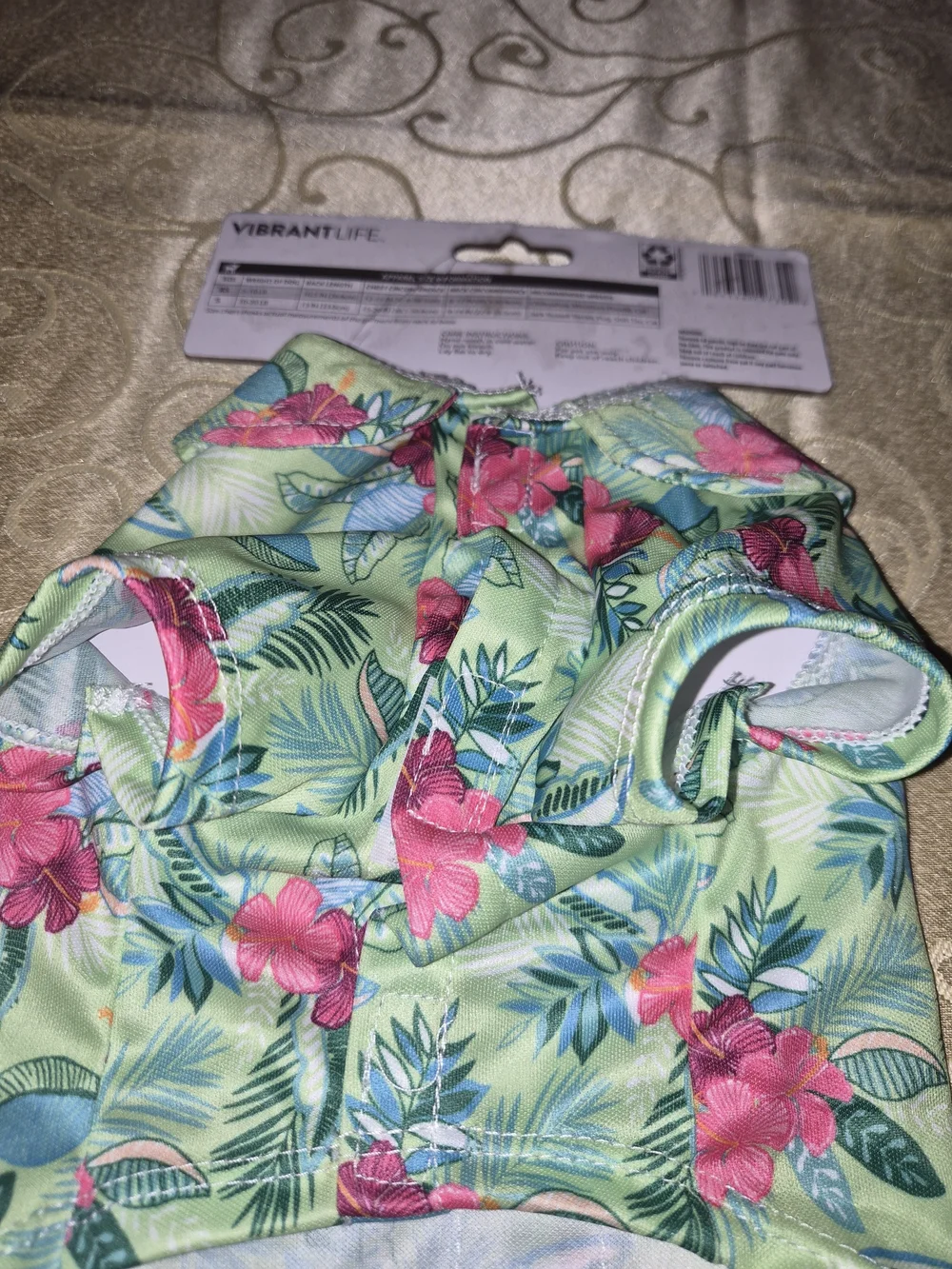 Vibrant Floral Dog Shirt by Vibrant Life — Green with Pink Flowers (XS)